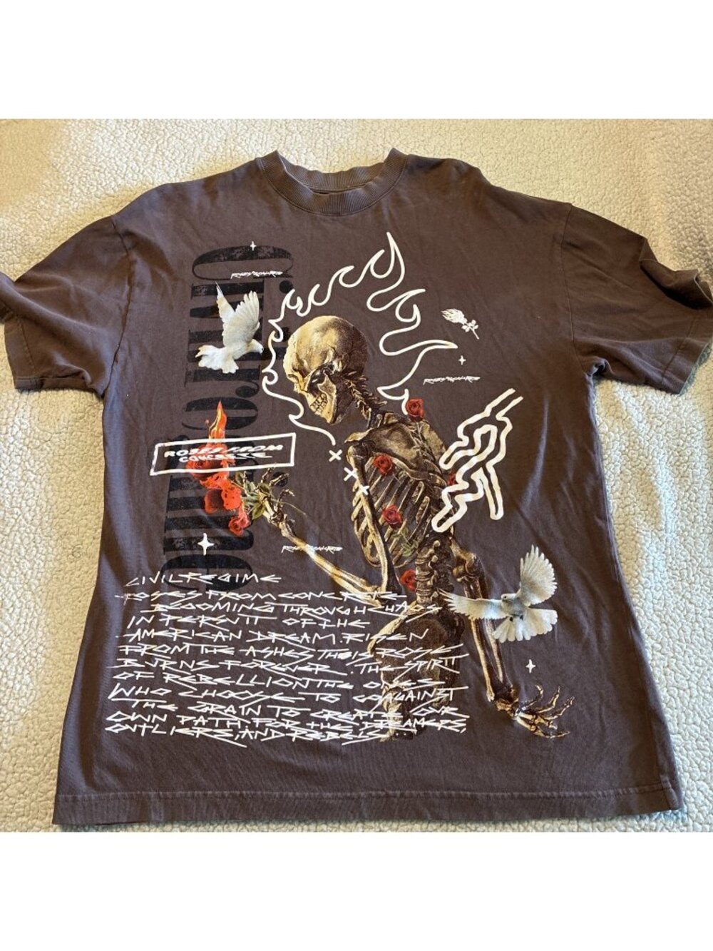 Civil Regime T Shirt Men’s Size Medium Brown Skeleton Reap Oversized